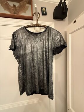 RtA Metallic Sheer Black Short Sleeve Tee